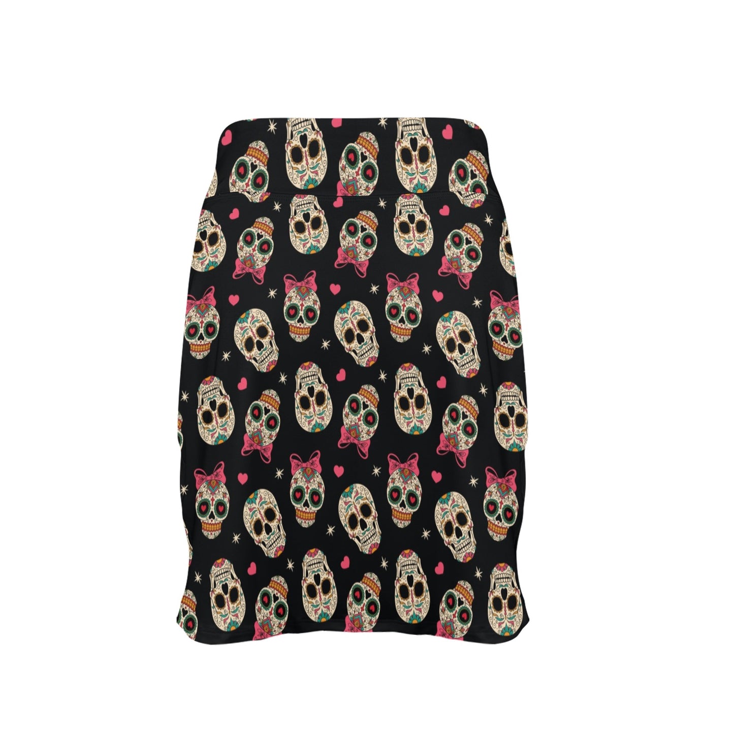 Sugar Skull Pink Bow Themed Print 17" Golf & Pickleball Skort with Pockets