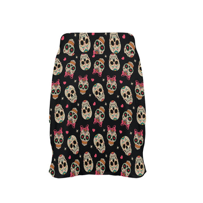 Sugar Skull Pink Bow Themed Print 17" Golf & Pickleball Skort with Pockets