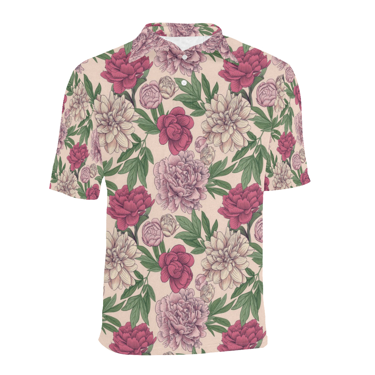 Peony Pattern Print Design A01 Men Polo Shirt