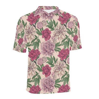 Peony Pattern Print Design A01 Men Polo Shirt