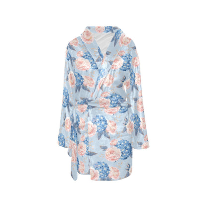 Hydrangea Pattern Print Design HD06 Women's Fleece Robe