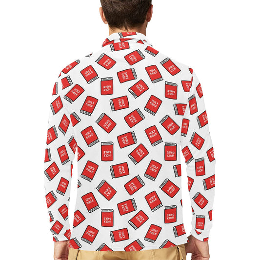 Bible Pattern Print Design 03 Long Sleeve Polo Shirt For Men's