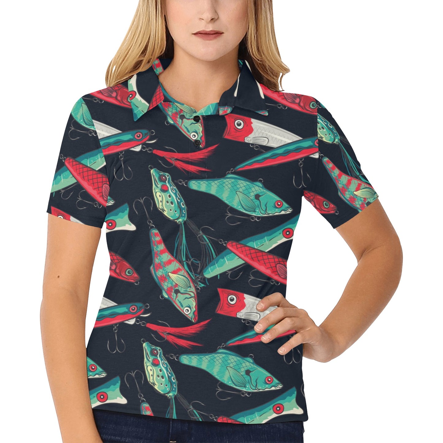 Fishing Bait Pattern Women's Polo Shirt