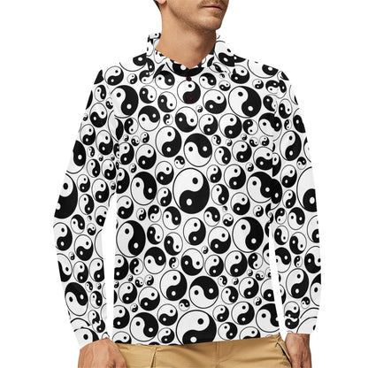 Yin Yang Print Design LKS302 Long Sleeve Polo Shirt For Men's