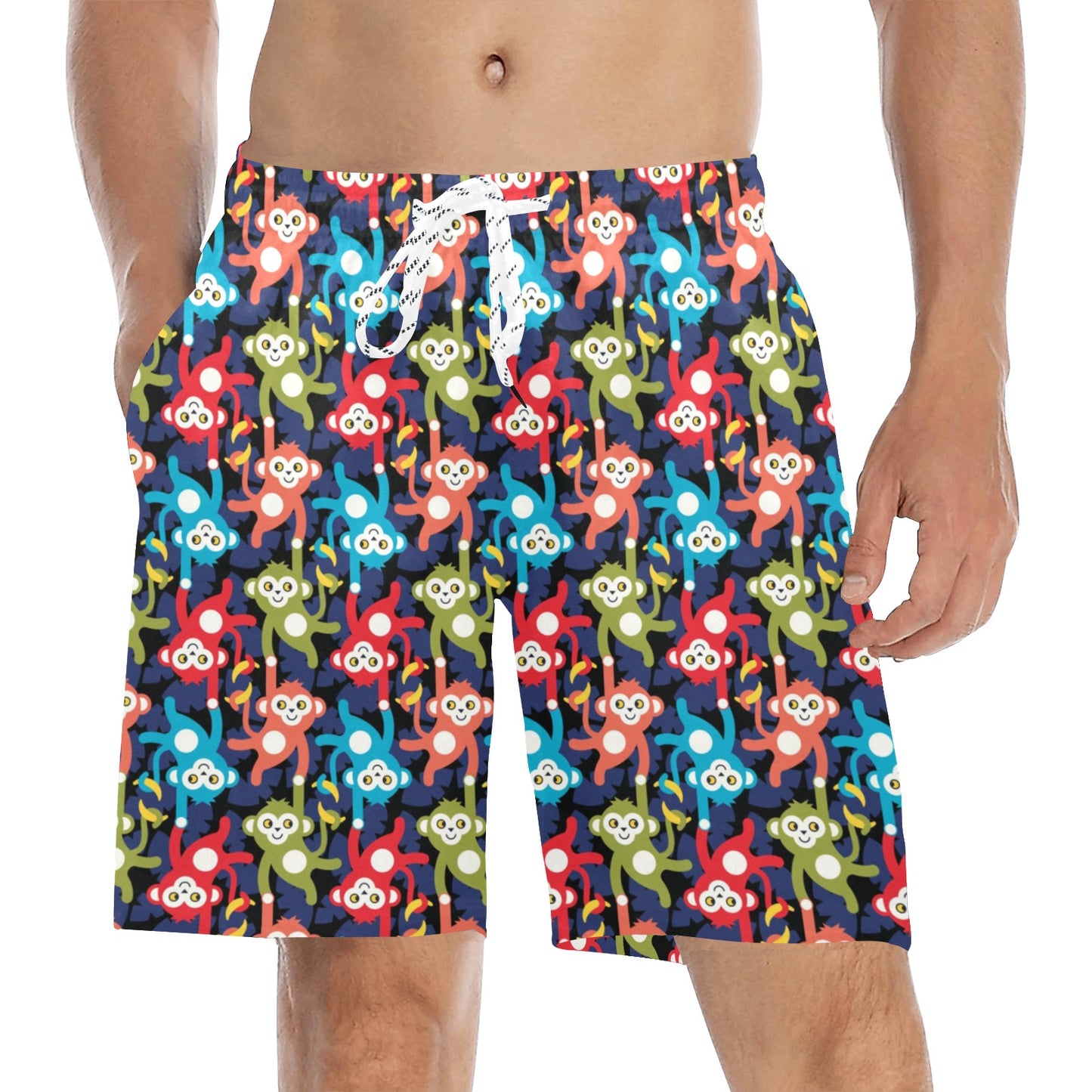 Monkey Colorful Design Themed Print Men's Swim Trunks Beach Shorts