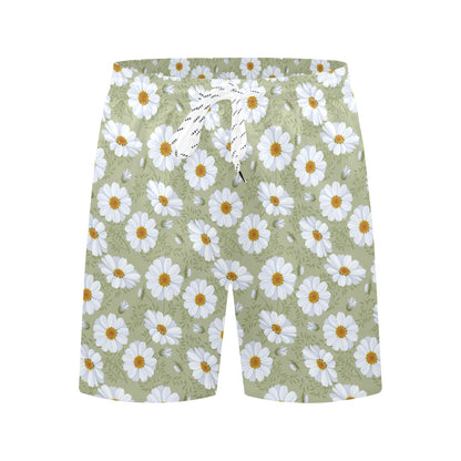 Daisy Yellow Print Pattern Men's Swim Trunks Beach Shorts