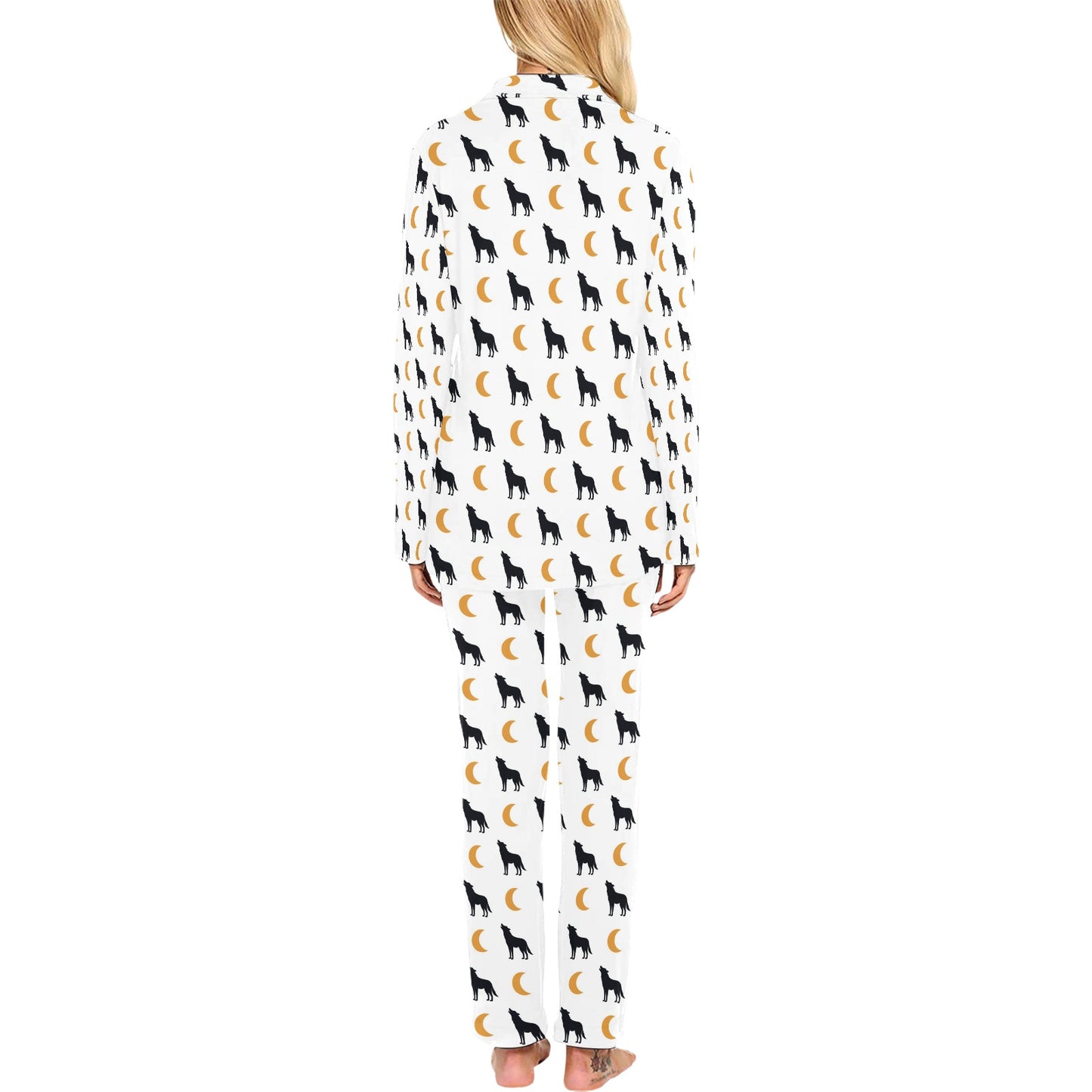 Wolf Moon Print Design LKS302 Women's Long Pajama Set