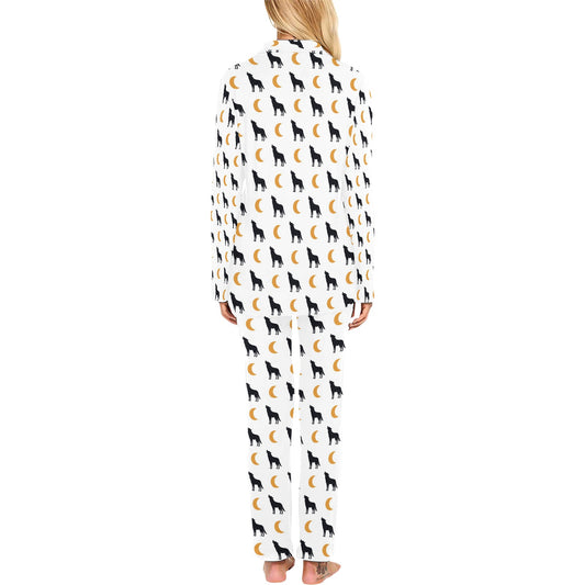 Wolf Moon Print Design LKS302 Women's Long Pajama Set