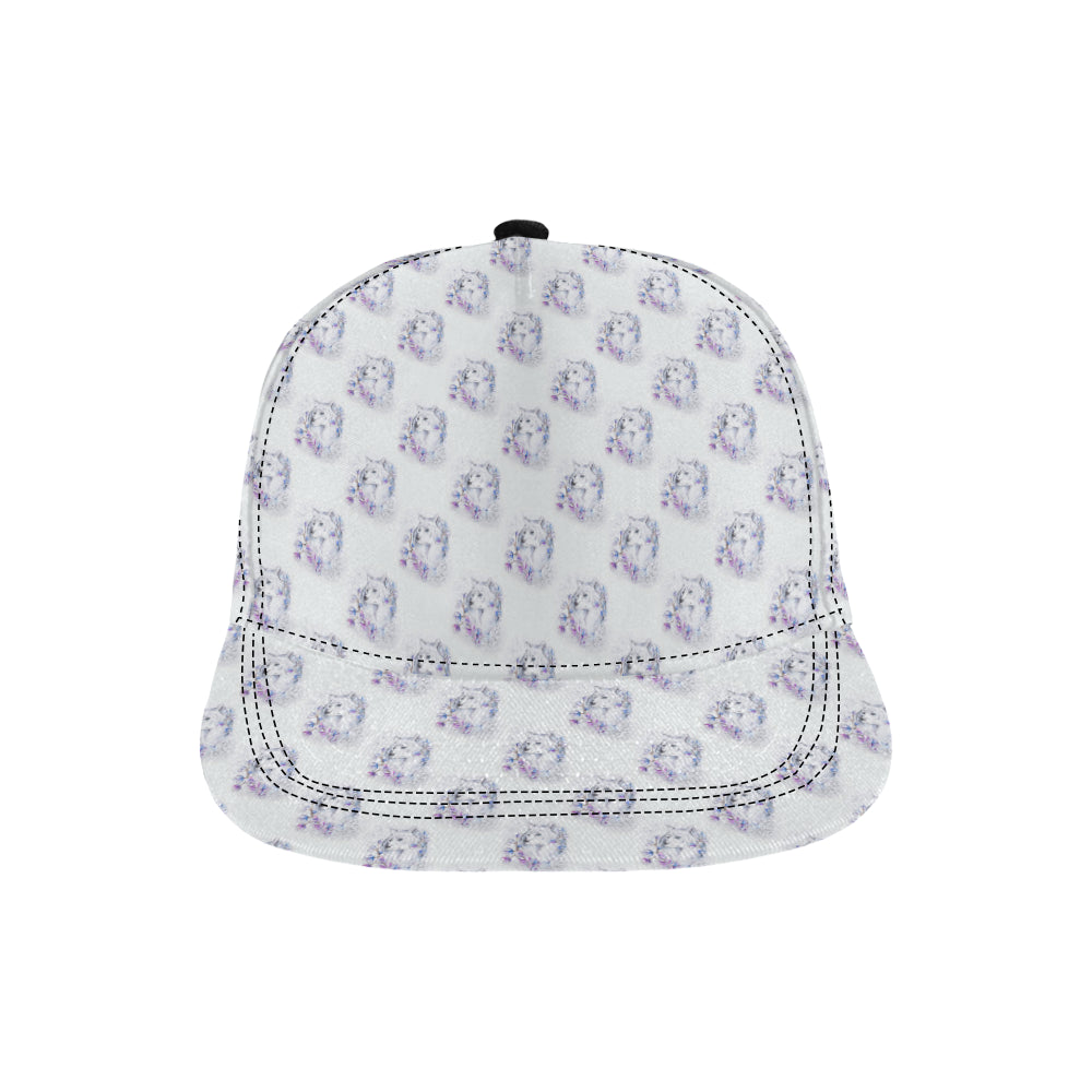 Wolf with Flower Print Design Snapback Cap