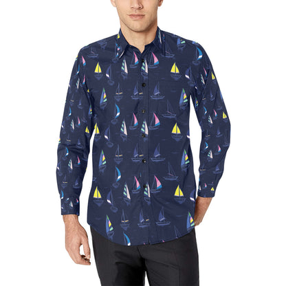 Sailboat Print Design LKS305 Men's Long Sleeve Dress Shirt