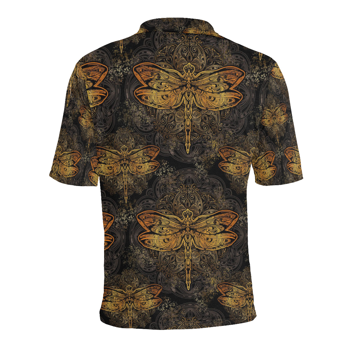 Gold Dragonfly Mandala Men Polo Shirt