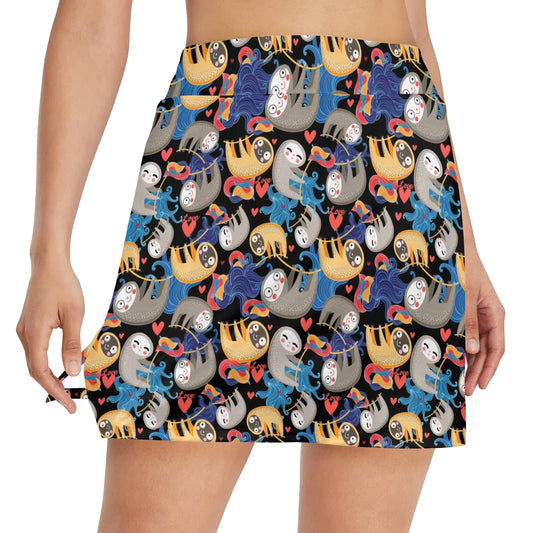 Sloth Cartoon Design Themed Print 17" Golf & Pickleball Skort with Pockets