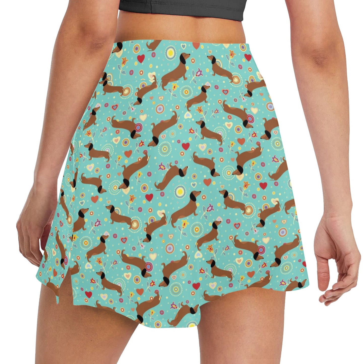 Dachshund with Floral Print Pattern 17" Golf & Pickleball Skort with Pockets