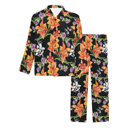 Tropical Flower Pattern Print Design TF02 Men's Long Pajama Set