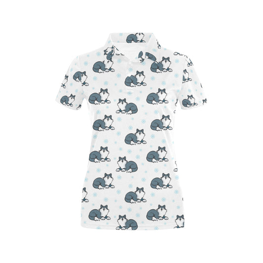 Alaskan Malamute Pattern Print Design 03 Women's Polo Shirt