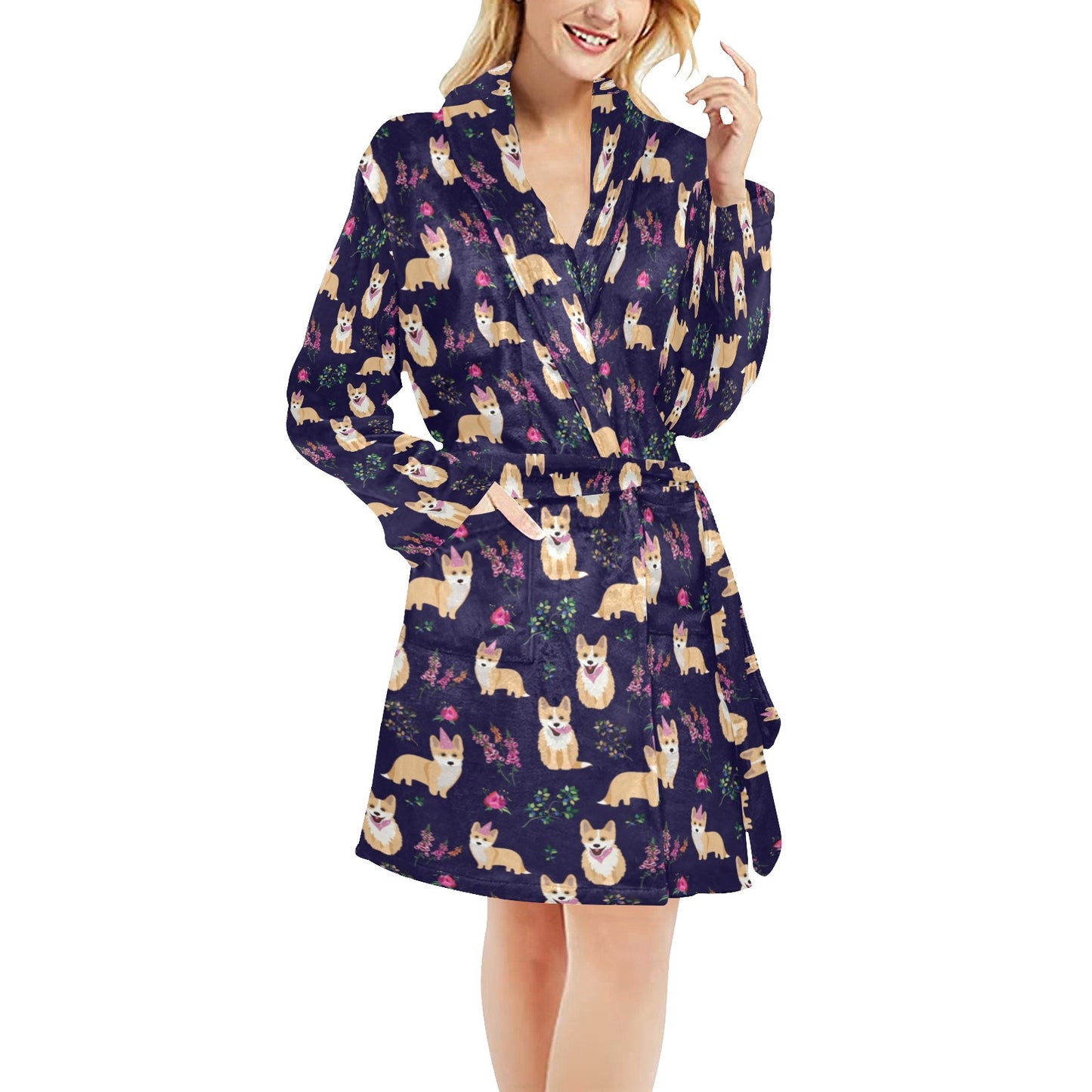 Pembroke Welsh Corgis Pattern Print Design A06 Women's Fleece Robe