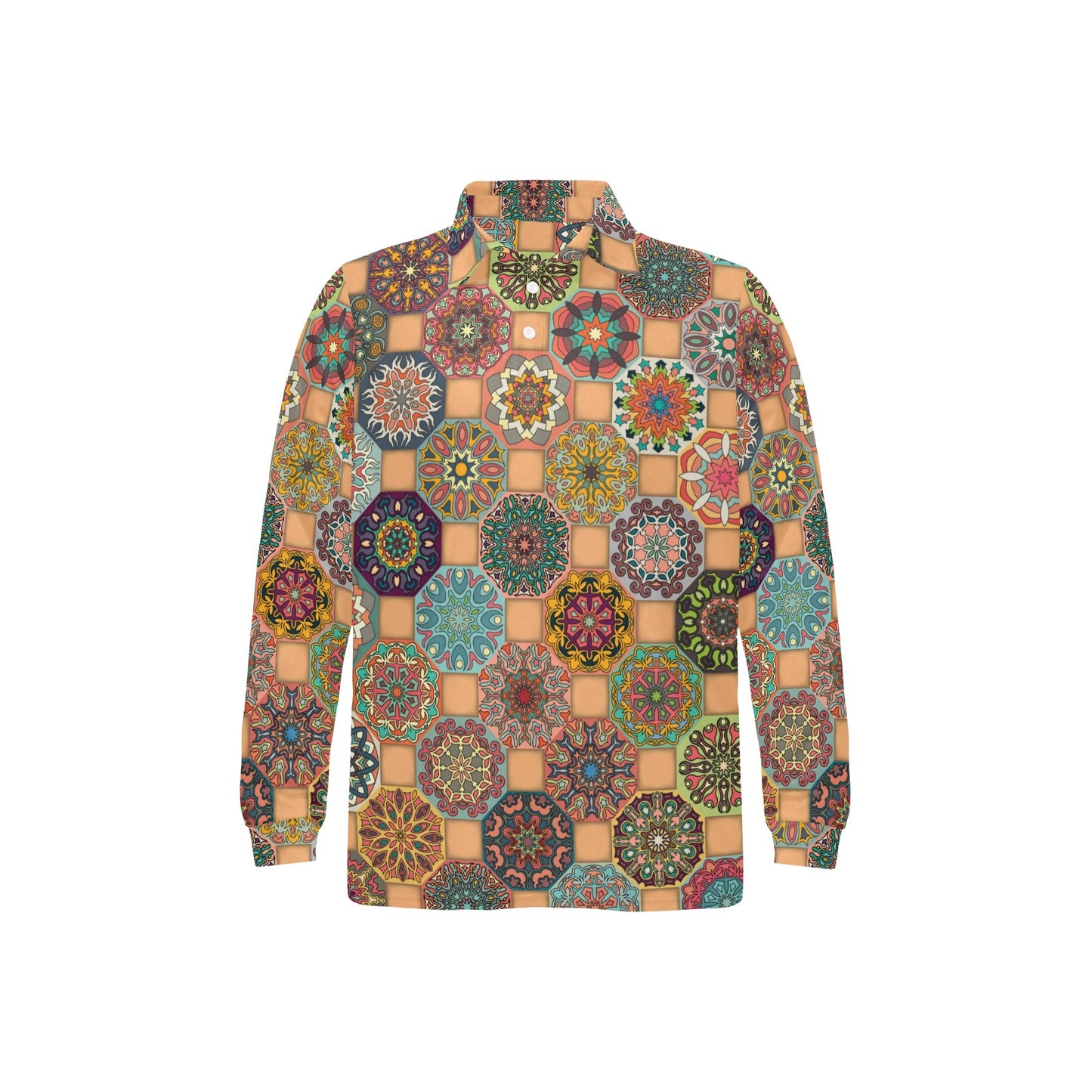 Boho Pattern Print Design 07 Long Sleeve Polo Shirt For Men's