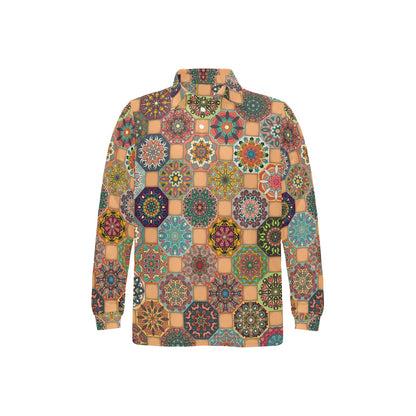 Boho Pattern Print Design 07 Long Sleeve Polo Shirt For Men's