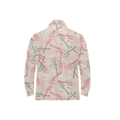 Bass Guitar Pattern Print Design 02 Long Sleeve Polo Shirt For Men's