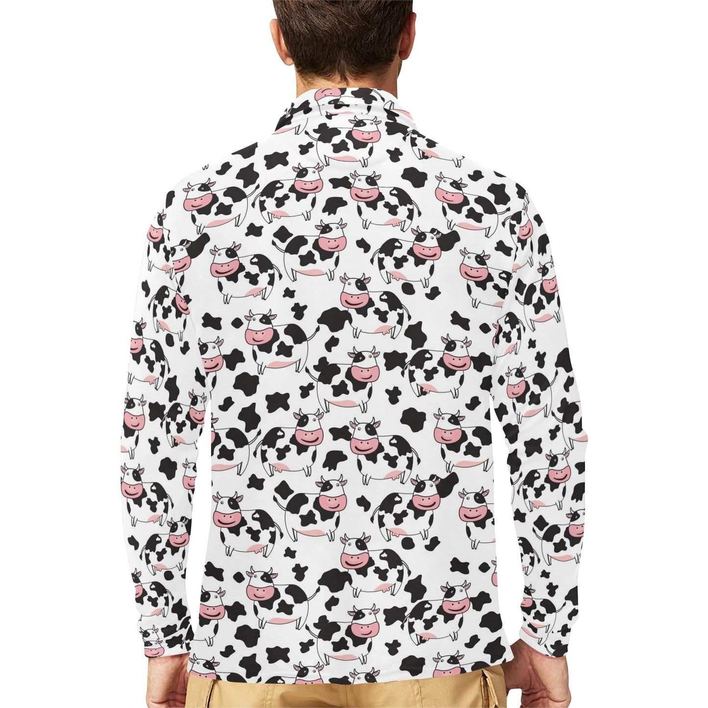 Cow Pattern Print Design 02 Long Sleeve Polo Shirt For Men's