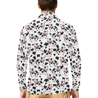 Cow Pattern Print Design 02 Long Sleeve Polo Shirt For Men's