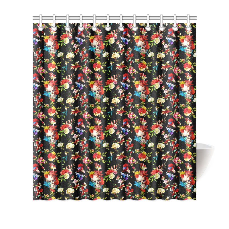 Skull Roses Flower Design Themed Print Shower Curtain