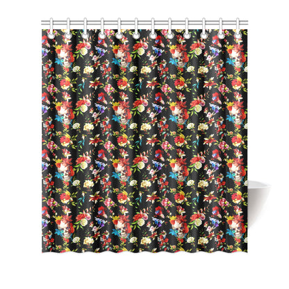 Skull Roses Flower Design Themed Print Shower Curtain