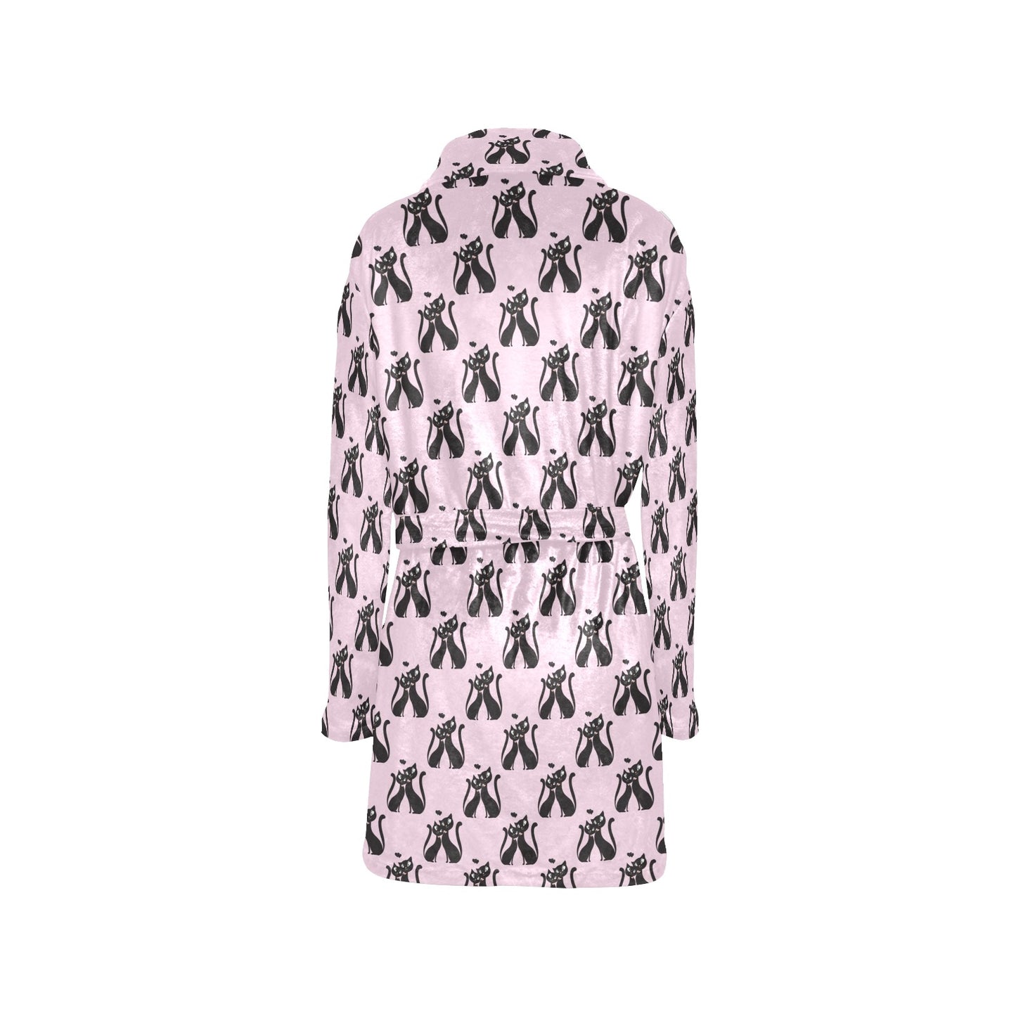 Black Cat Pattern Print Design 01 Women's Fleece Robe