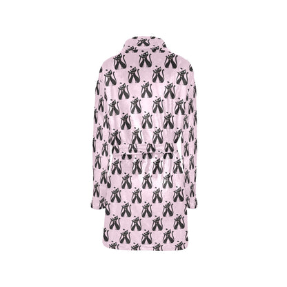 Black Cat Pattern Print Design 01 Women's Fleece Robe