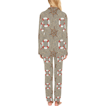 Nautical Pattern Print Design A02 Women's Long Pajama Set