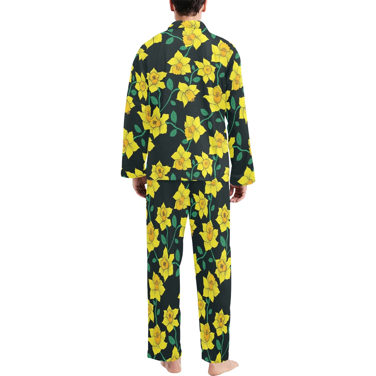 Daffodils Pattern Print Design DF03 Men's Long Pajama Set