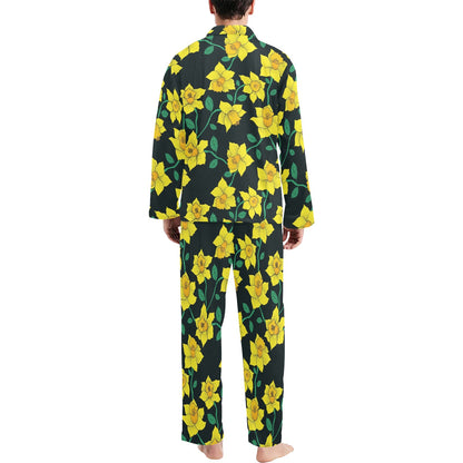 Daffodils Pattern Print Design DF03 Men's Long Pajama Set