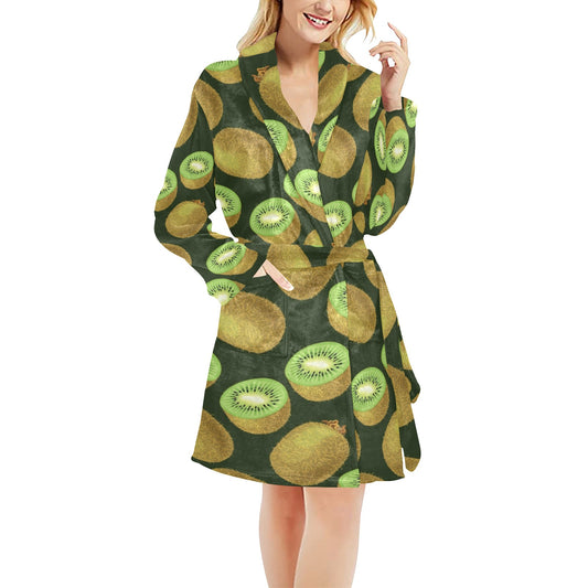 Kiwi Pattern Print Design KW04 Women's Fleece Robe