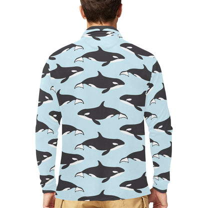 Killer Whale Pattern Print Design 01 Long Sleeve Polo Shirt For Men's