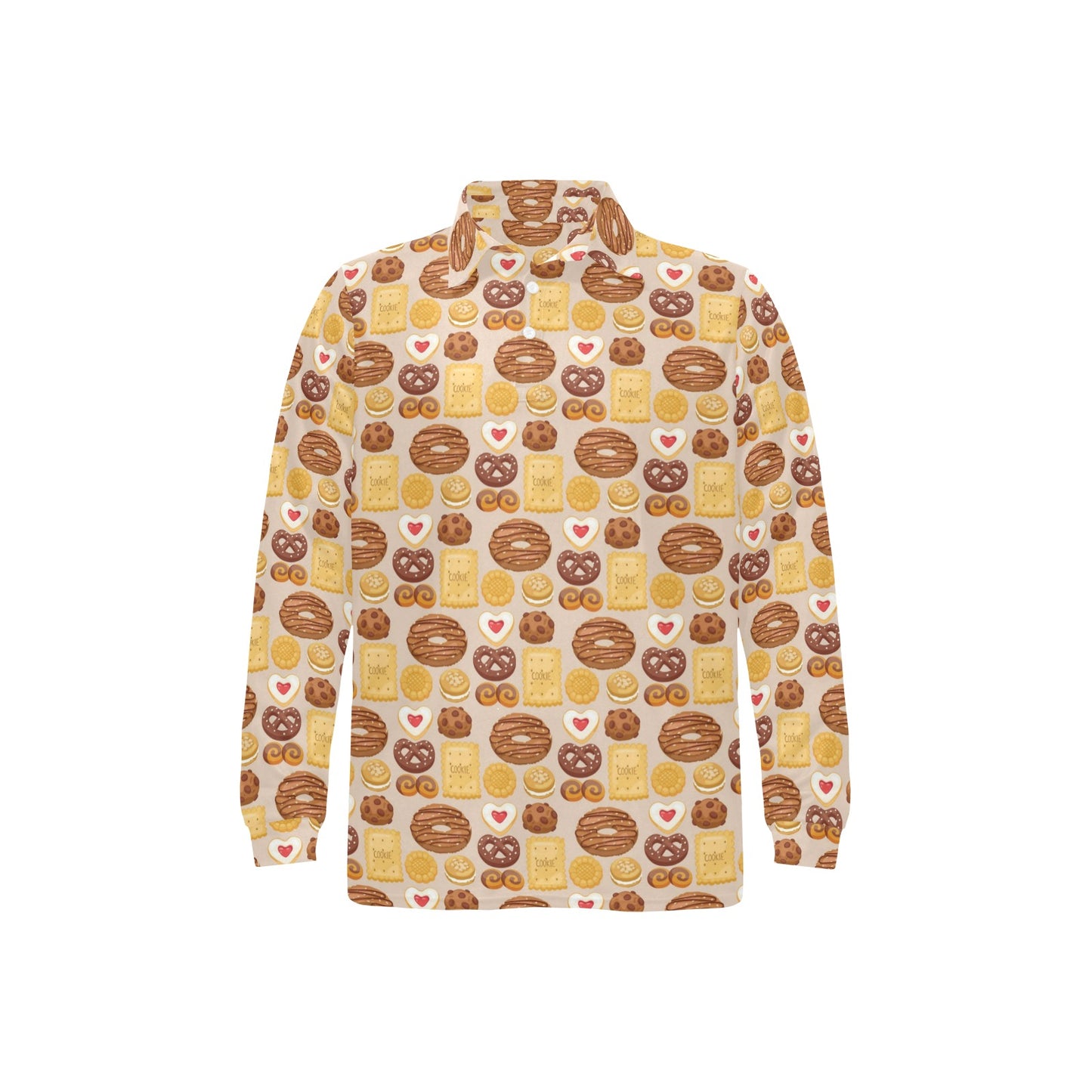 Cookie Pattern Print Design 02 Long Sleeve Polo Shirt For Men's
