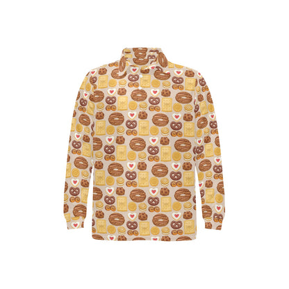 Cookie Pattern Print Design 02 Long Sleeve Polo Shirt For Men's