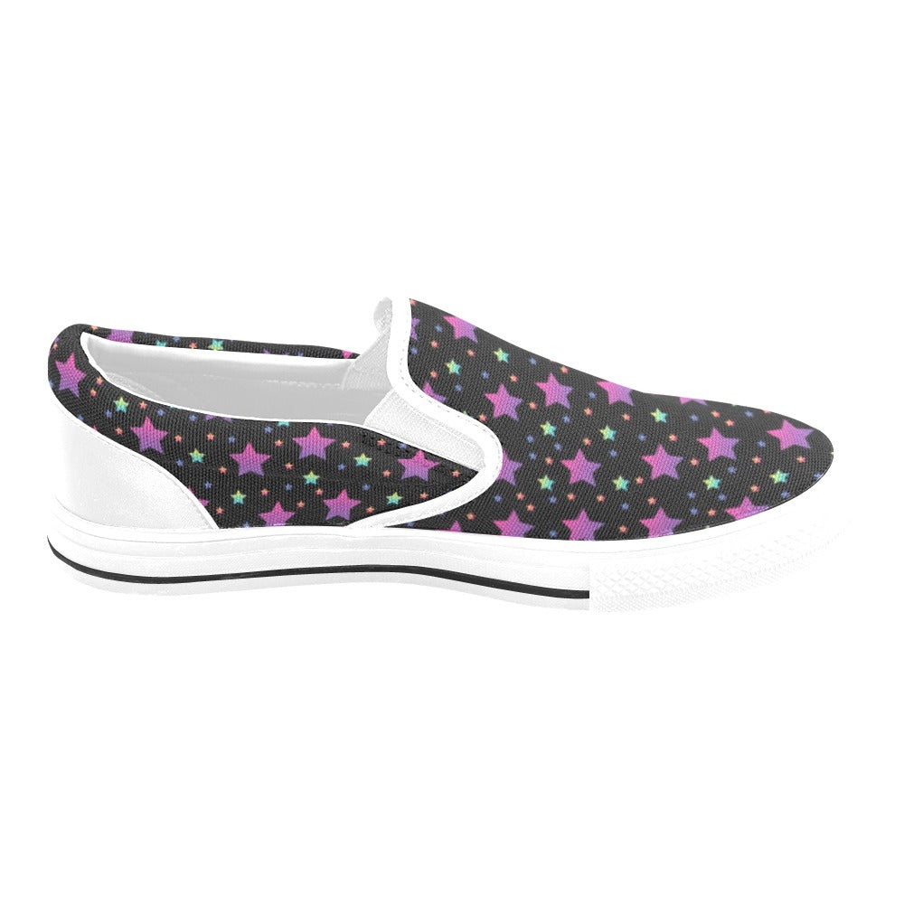Star Print Design LKS305 White Slip Ons Canvas Women's Shoes