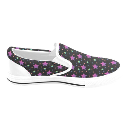 Star Print Design LKS305 White Slip Ons Canvas Women's Shoes
