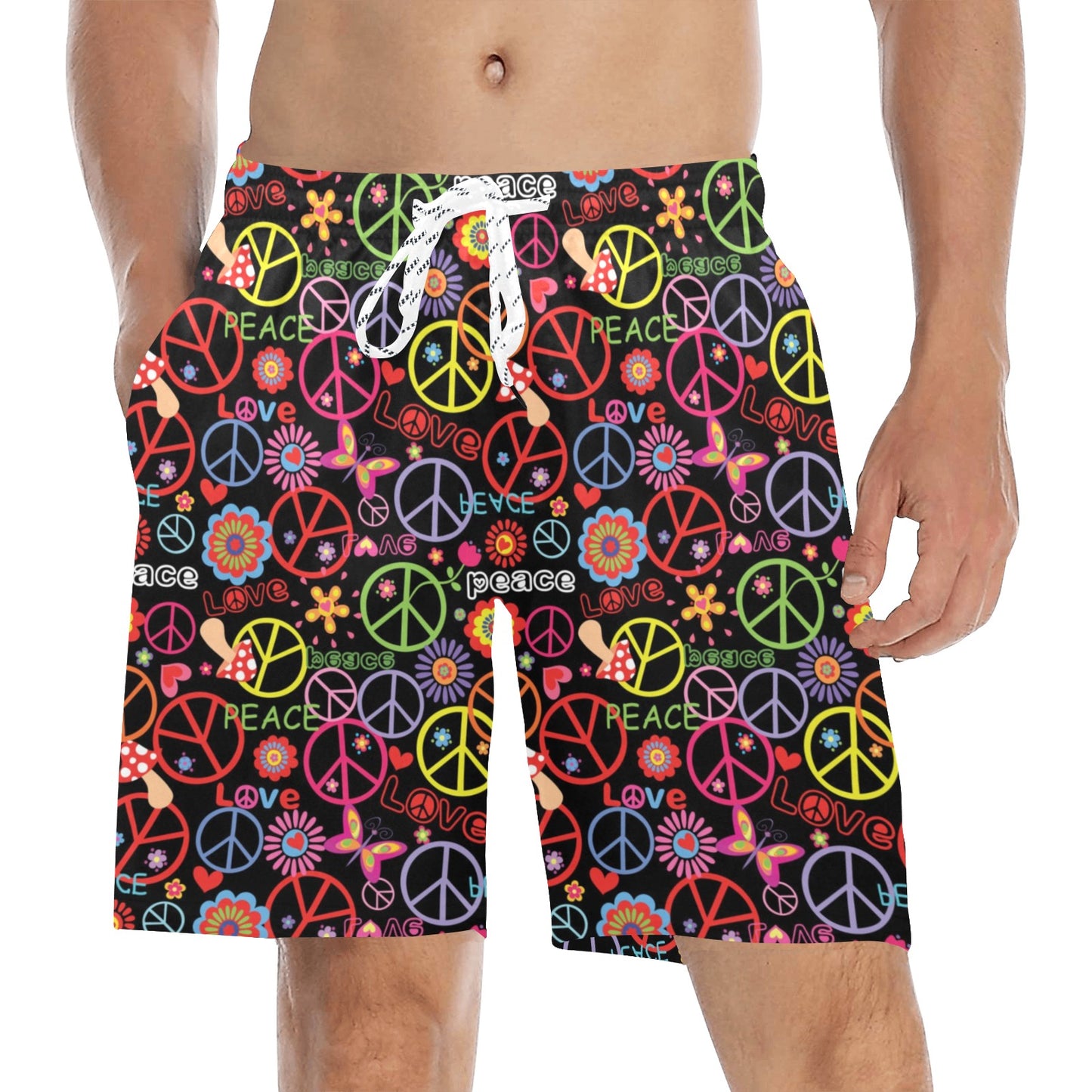 Peace Sign Colorful Design Print Men's Swim Trunks Beach Shorts