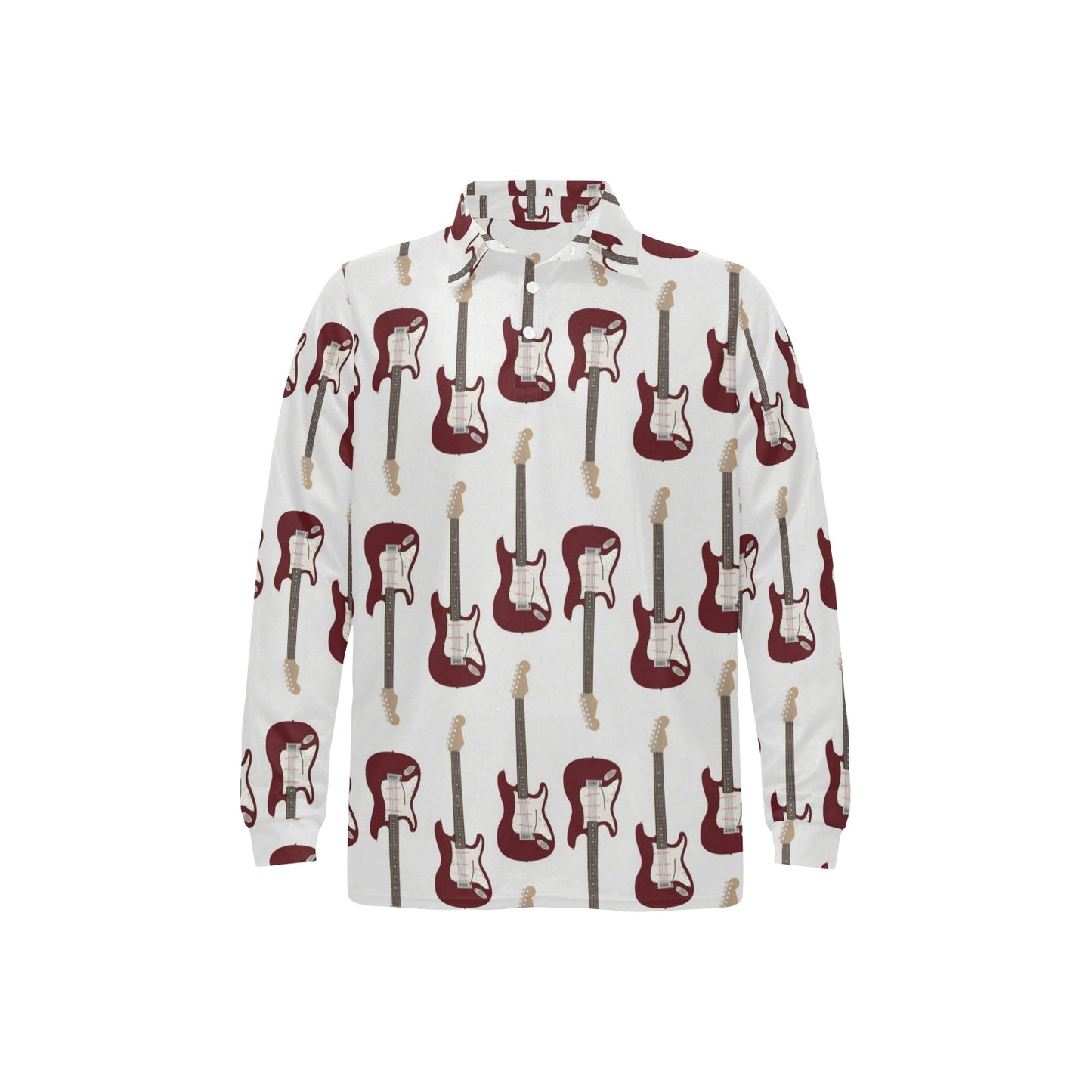 Bass Guitar Pattern Print Design 03 Long Sleeve Polo Shirt For Men's