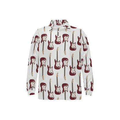 Bass Guitar Pattern Print Design 03 Long Sleeve Polo Shirt For Men's