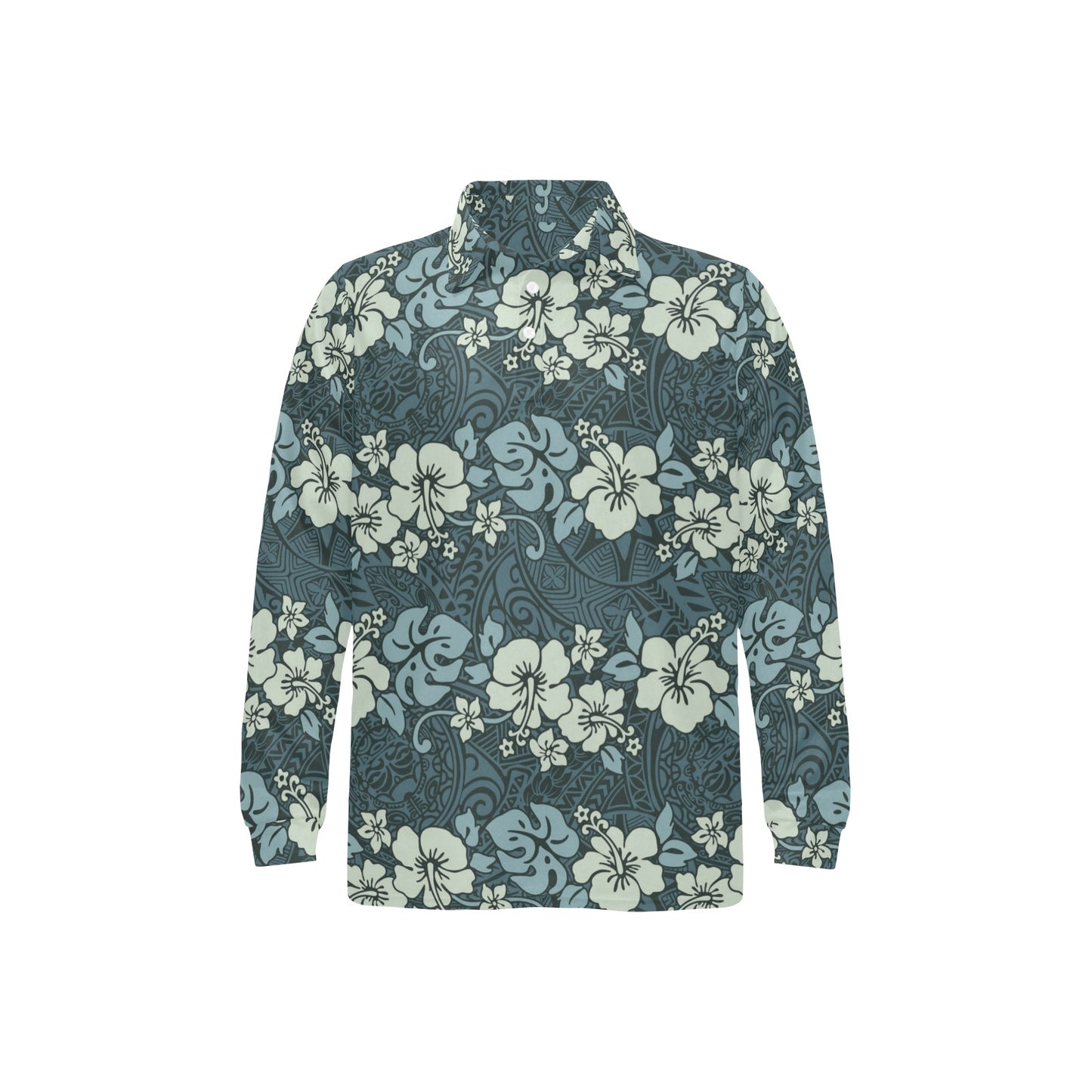 Flower Hawaiian Hibiscus Style Print Pattern Long Sleeve Polo Shirt For Men's