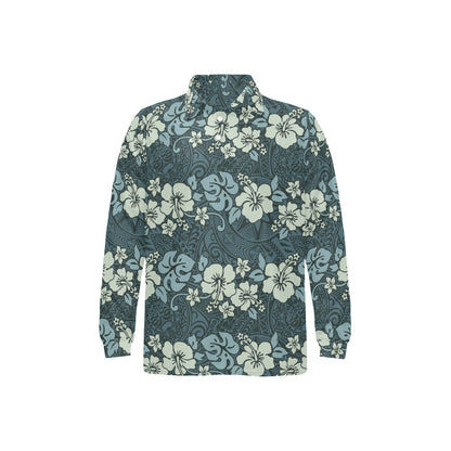 Flower Hawaiian Hibiscus Style Print Pattern Long Sleeve Polo Shirt For Men's