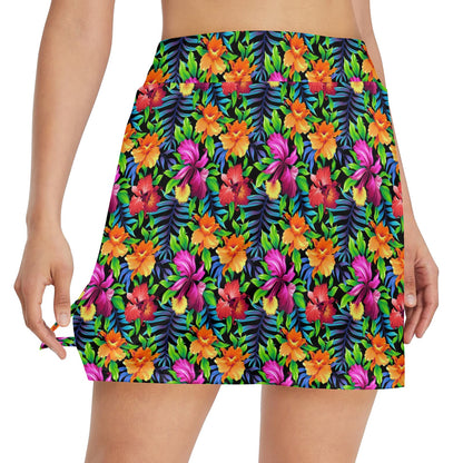 Tropical Folower Colorful Print 17" Golf & Pickleball Skort with Pockets