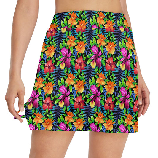 Tropical Folower Colorful Print 17" Golf & Pickleball Skort with Pockets