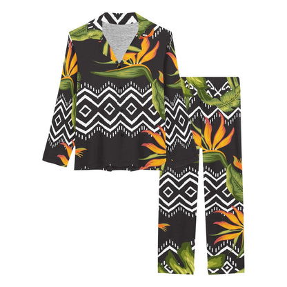 Bird Of Paradise Pattern Print Design BOP07 Women's Long Pajama Set