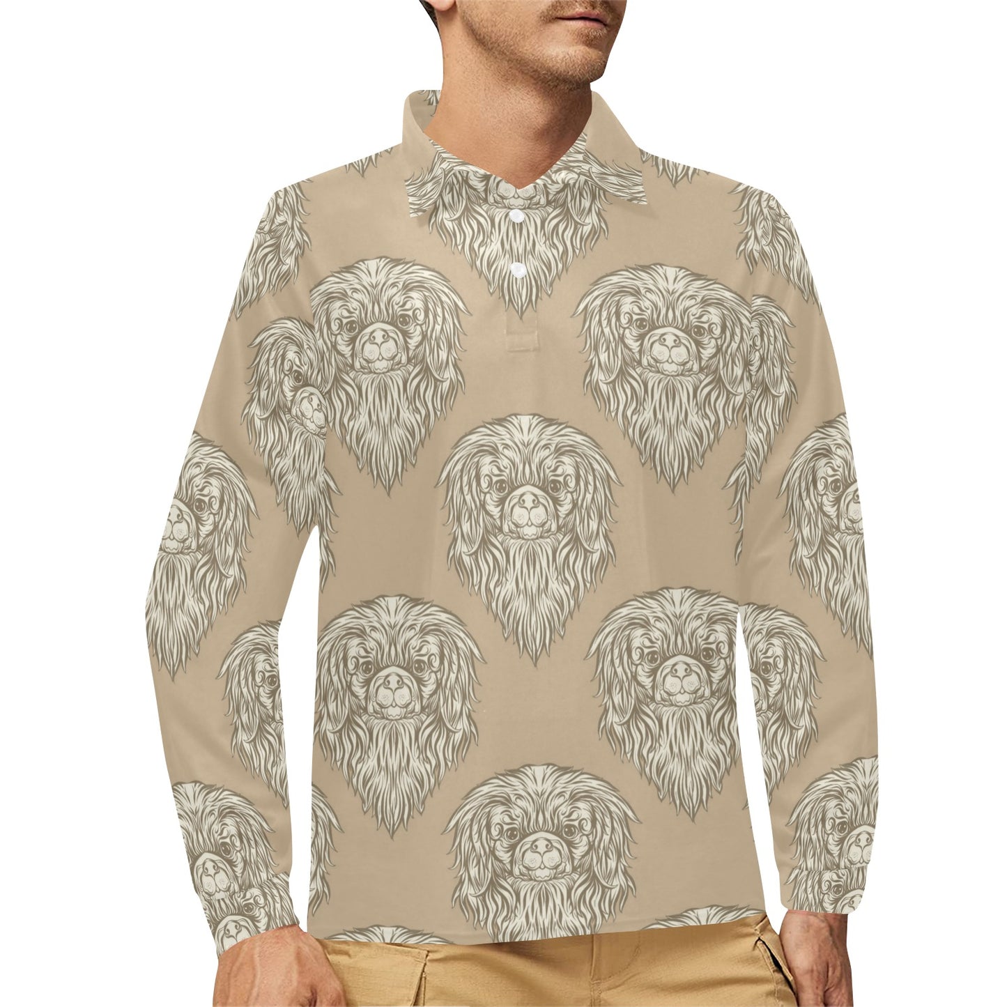 Pekingese Pattern Print Design A01 Long Sleeve Polo Shirt For Men's