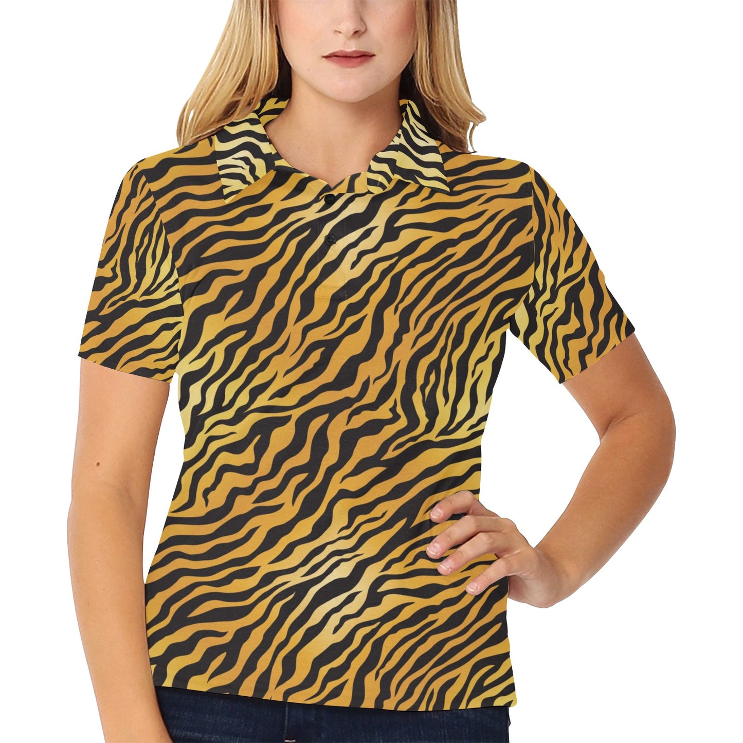 Tiger Print Design LKS302 Women's Polo Shirt