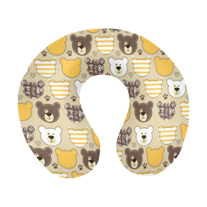 Bear PatchworkPattern Print Design 01 U-Shaped Travel Neck Pillow