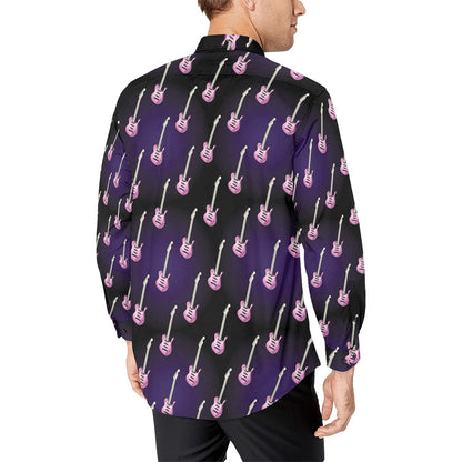 Electric Guitar Print Design LKS405 Men's Long Sleeve Dress Shirt